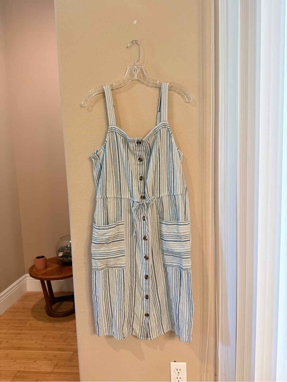 Sonoma Striped Button-Front Linen Blend Sundress in Blue and White